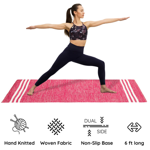 Pure cotton anti-skid, machine wash yoga mat. 73inches x 24inches, 5mm thickness (PINK)
