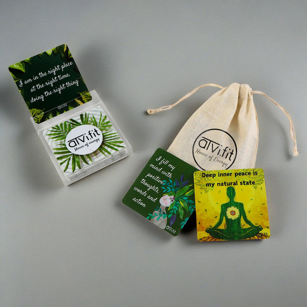 Deck of 31 Affirmation Cards for Gratitude with Complimentary Wooden Stand and Cotton Pouch