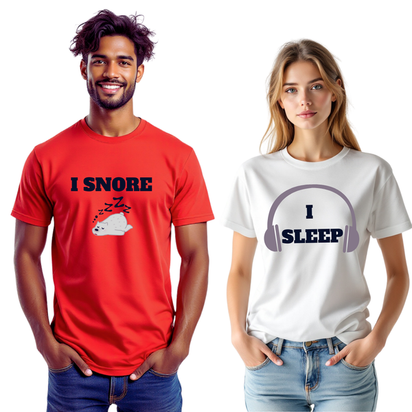 Couple T-Shirts Combo - "I Snore" & "I Sleep"