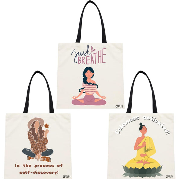 Set of 3 Trendy Cotton Tote Bags for Women- Size 15.5"x15"