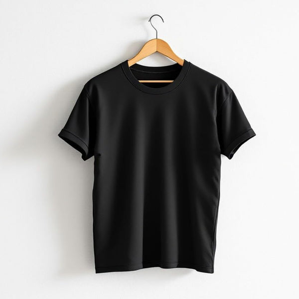 Black Unisex Cotton T-Shirt | Plain-Regular Fit | Bio-Wash Cotton