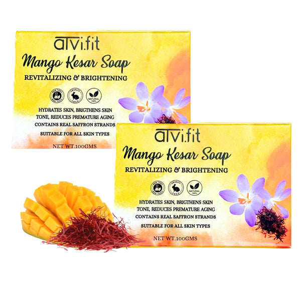 Atvi.fit revitalizing and brightening organic Mango Kesar soap.Hydrating, brightening, natural soap made with mango powder (Pack of 2)