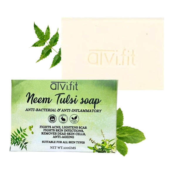 Organic Neem & Tulsi Soap Enriched with Clove oil, Tulsi oil, Dried Neem and Tulsi Powder | 100 gm