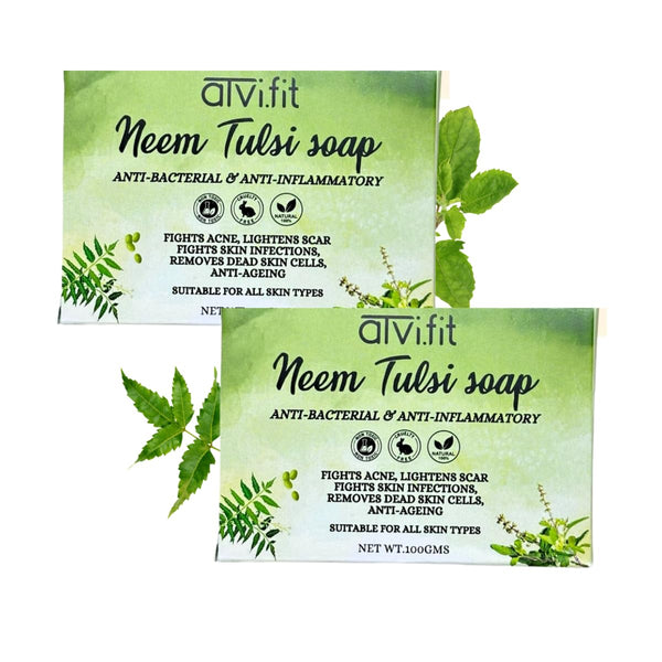 Atvi.fit Neem tulsi soap Anti-bacterial & Anti-inflammatory soap enriched with clove oil, tulsi (sacred basil) oil, dried neem and tulsi powder (Pack of 2)