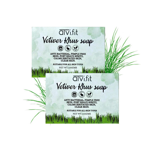 Atvi.fit anti Bacterial, anti-inflammatory Khus Vetiver roots soap for Pimple Free Skin, clear skin (Pack of 2)