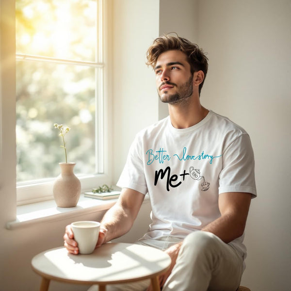 ATVI.FIT Unisex Cotton T-Shirt with Fun Quote Better Love Story: Me + Tea