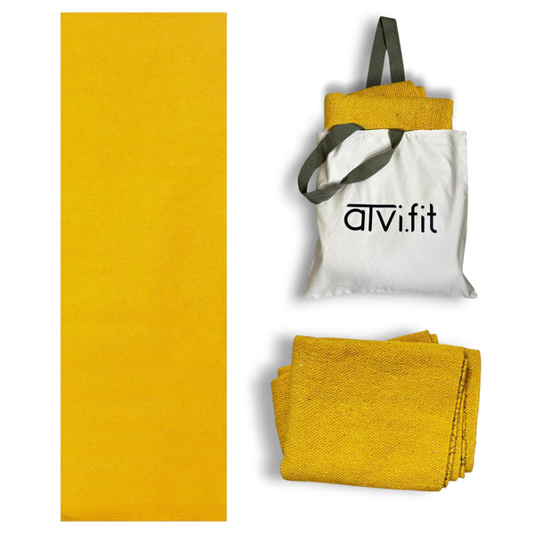Pure cotton anti-skid, machine wash yoga mat. 73inches x 24inches, 5mm thickness (Yellow)