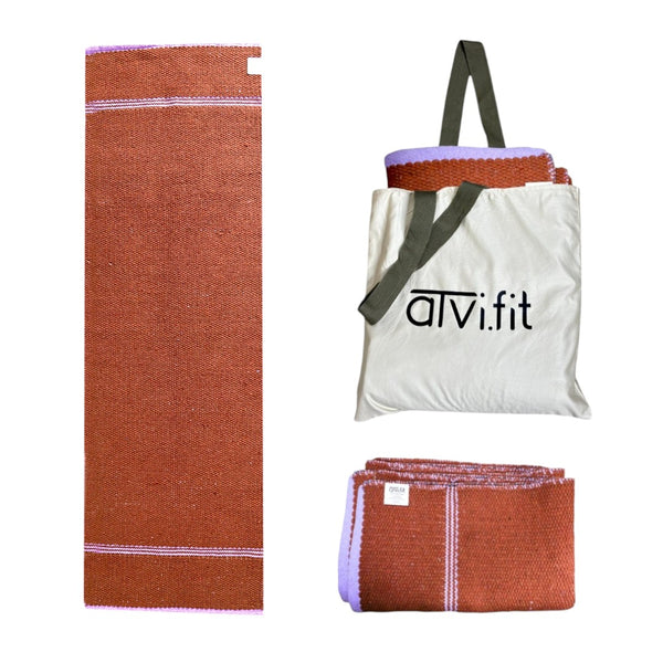 Pure cotton anti-skid, machine wash yoga mat. 73inches x 24inches, 8mm thickness (Brown)